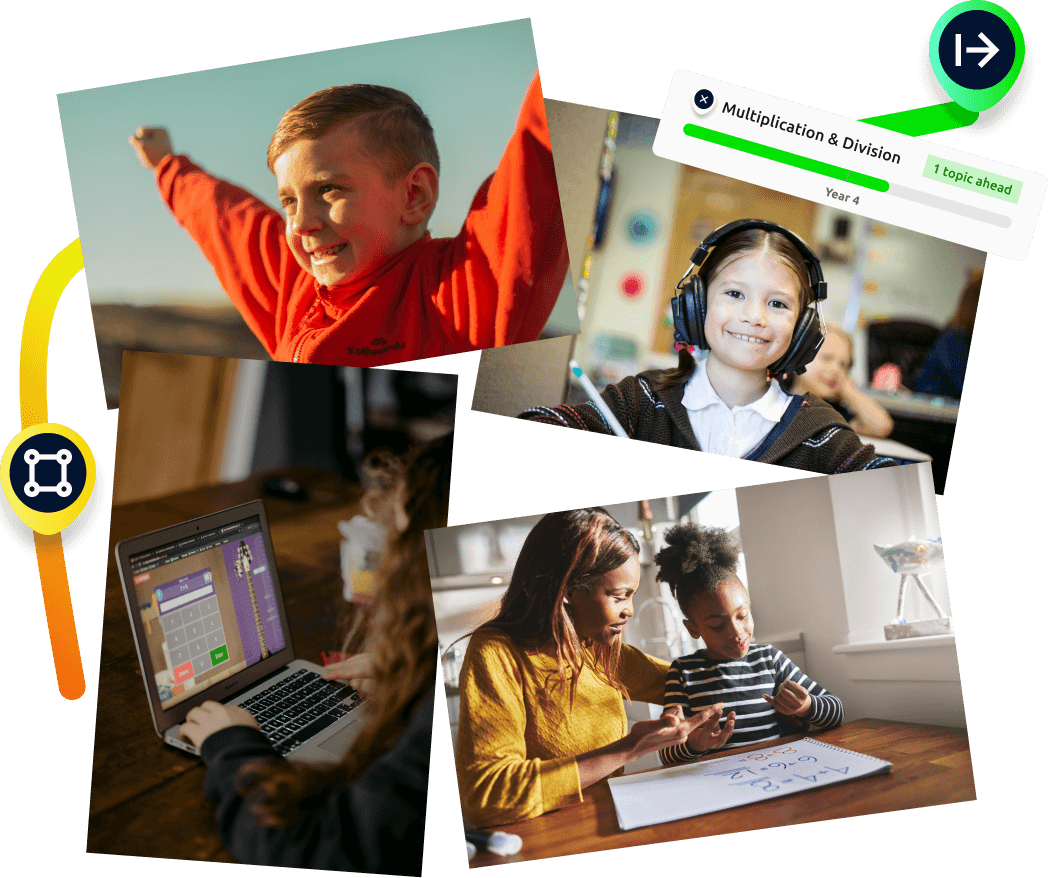 Collage of happy students learning and progressing